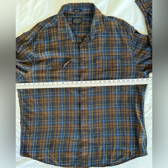 Pendleton Bridger Plaid Flannel Shirt XXL Brown Blue Wool Cotton Blend Outdoor - Picture 10 of 12